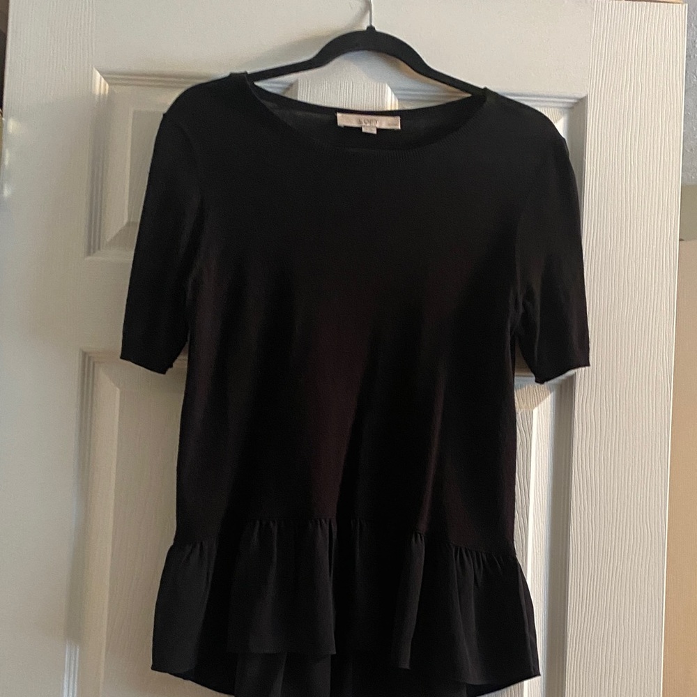 LOFT Black Short Sleeve Peplum Top